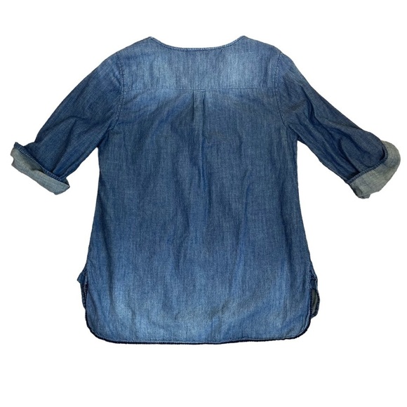 Cato Boho Peasant Blouse Beaded & Embroidered Blouse Dark Wash Roll Tab M - Picture 11 of 16